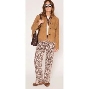 MKT Studio The Jagger Zebra Print Wide Leg 90s Jeans Brown Cream Size 28 NWT